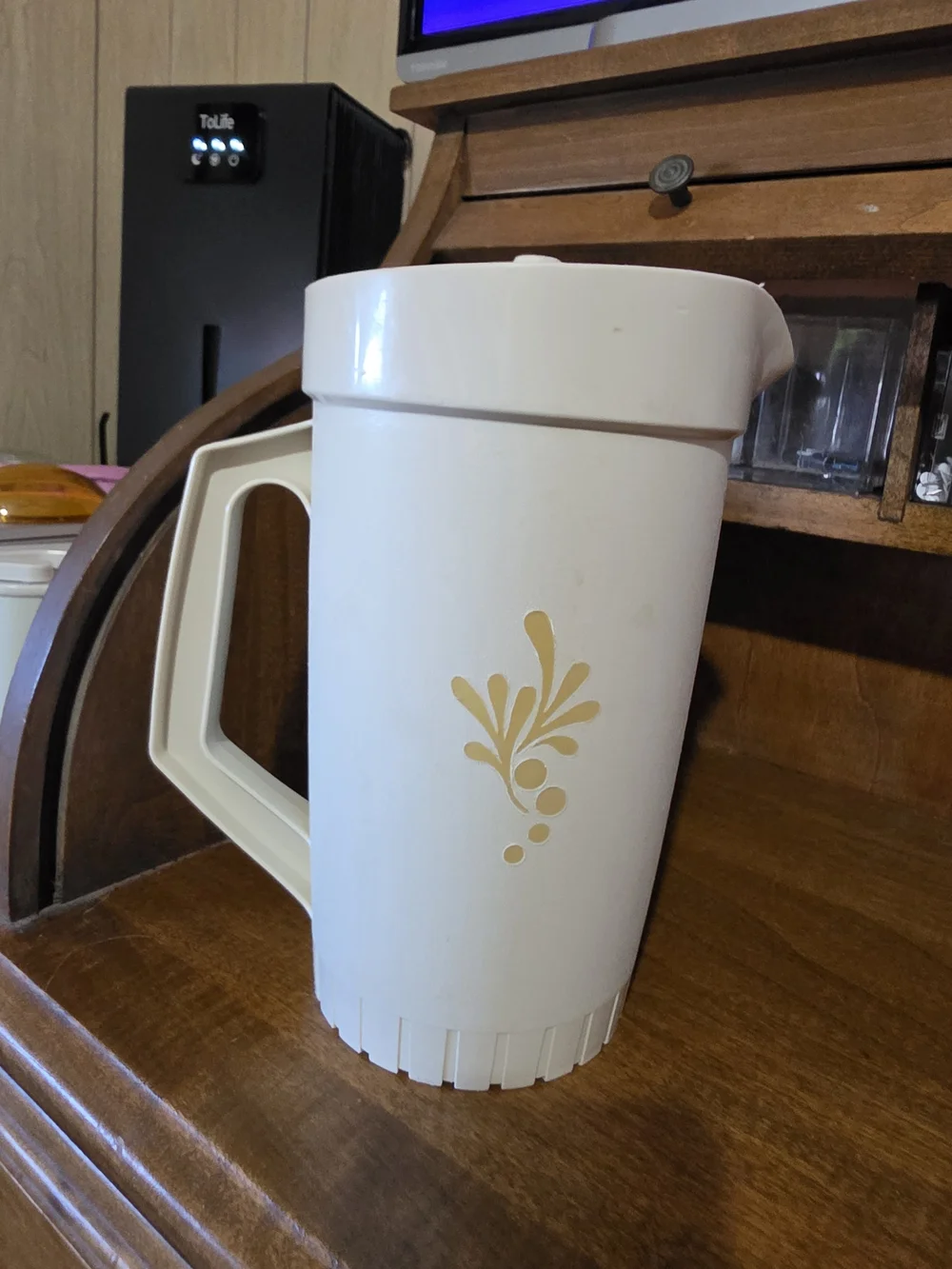 Vintage Tupperware Cream Pitcher with Floral Design